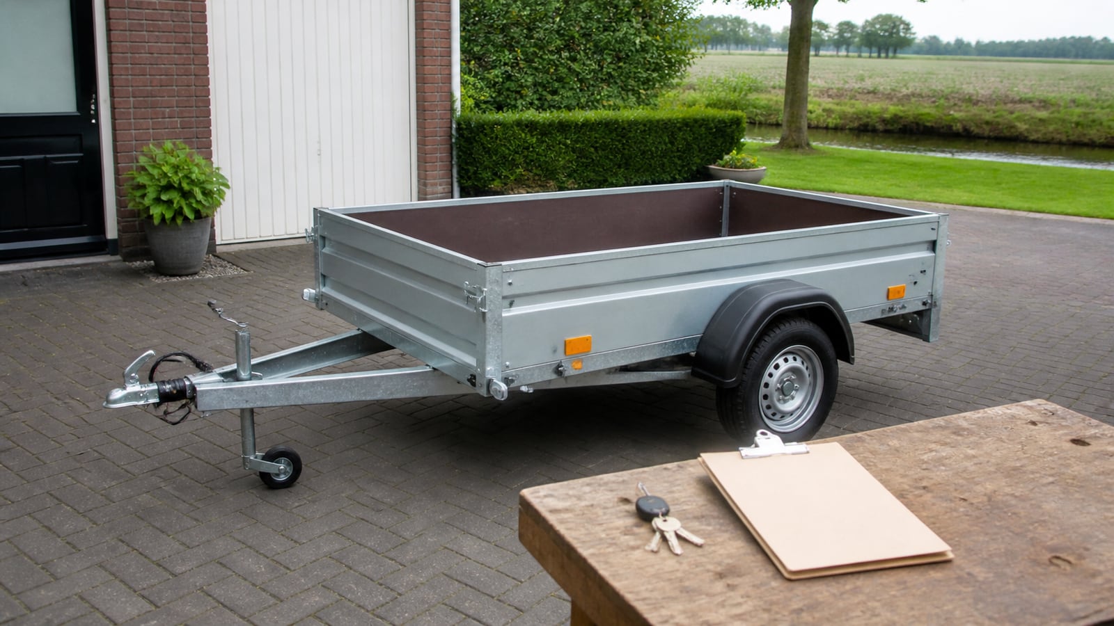 Beschermd gestalde aanhanger op een koude winterochtend