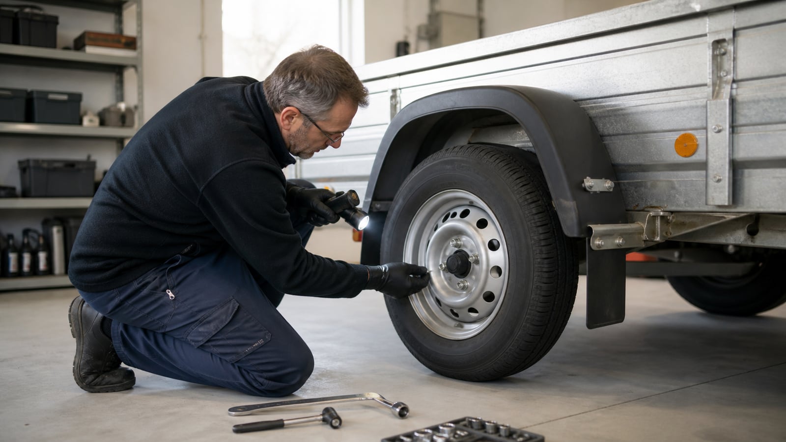 Auto met aanhanger langs een rustige Nederlandse landweg